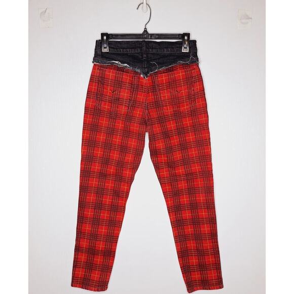Hudson Jeans Bettie Taper Jeans High Rise Red Plaid Tartan 26 Punk Ska Grunge - Picture 9 of 11